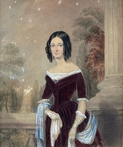 Antique Painting : Portrait of a Lady (mid-19th Century), watercolour - Picture 2 of 4