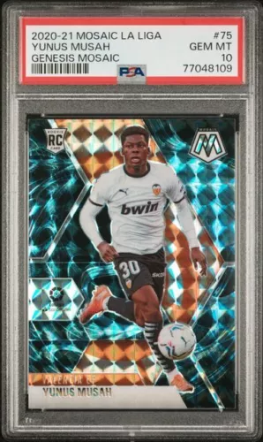 YUNUS MUSAH 2020-21 PANINI MOSAIC LA LIGA GENESIS PRIZM SP RC #75 PSA 10 GEM
