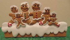 Table Top Personalized Gingerbread Family of 6 In The Snow Christmas Ornament