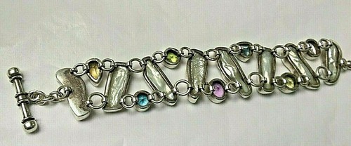 Peridot, Topaz, Amethyst, Citrine, Biwa Pearls Charles Albert Bracelet ESTATE - Picture 7 of 7