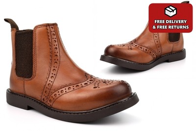 Jungen Lederstiefel Jungen Festliche Stiefel Brogue Boots Stiefeletten Chelsea Boots Hellbraun
