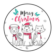 30 MERRY CHRISTMAS CATS ENVELOPE SEALS LABELS STICKERS 1.5" ROUND FAVORS