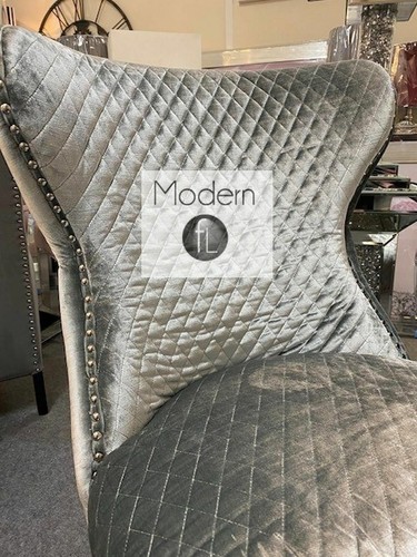 4 Silver Grey Velvet luxury dining chair with stud button back and lion knocker - Picture 4 of 4