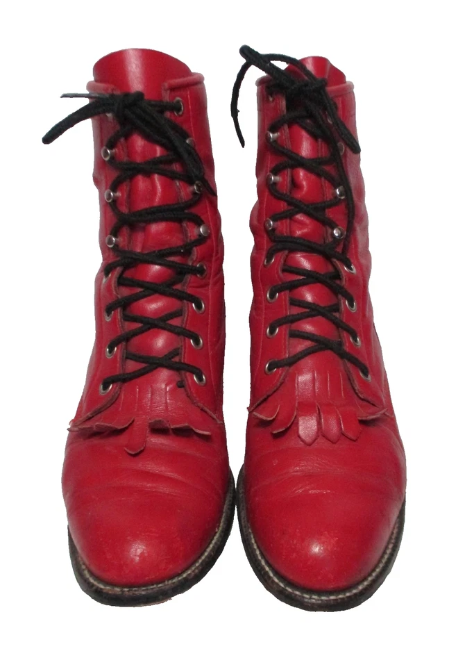Botas Kiltie Roper Justin de Colección Años 90 Cuero Rojo con Cordones 6.5B Mujer Western Foto 3 de 4