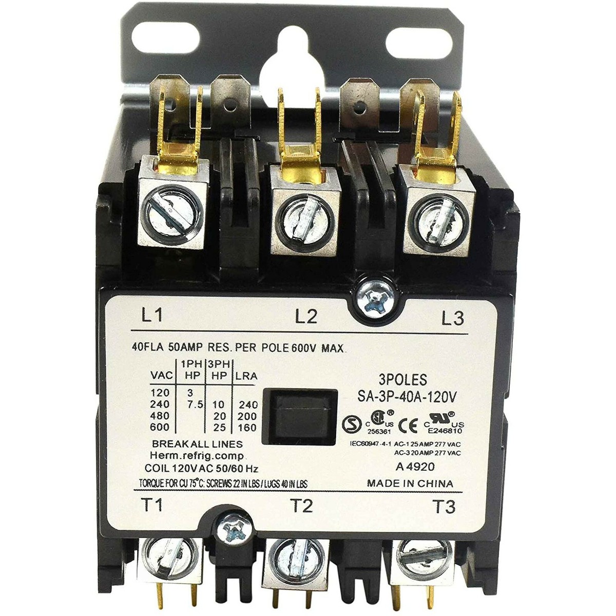 40 Amp 240VAC Contactor 2P Air Conditioner Contactor 40 Amp 240VAC Coil ...