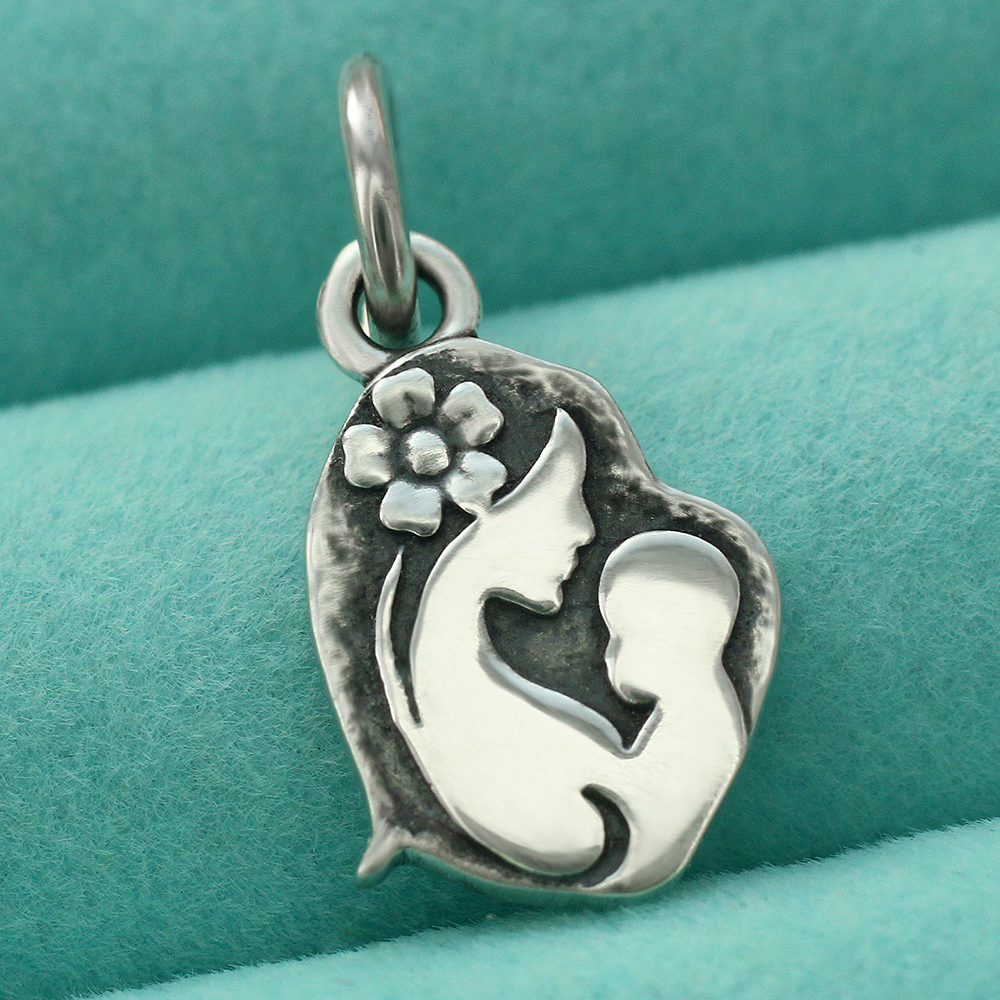 925 Sterling Silver Mom Baby Charm Pendant Baby Shower Mother's