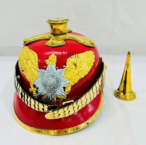German Red color Pickelhaube Helmet Imperial Prussian Spike Leather helmet - Picture 3 of 11