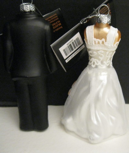 ROBERT STANLEY HOME COLLECTIONS GLASS ORNAMENTS BRIDE AND GROOM DRESS AND TUXEDO - Picture 2 of 8