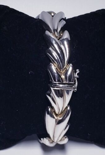 Milor Wavy Bracelet Vintage Sterling Silver Puffed Fancy Style Stampato 8.5" - Picture 2 of 6