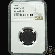  1919 Buffalo Nickel Graded AU Details by NGC Only 41 in this Grade 