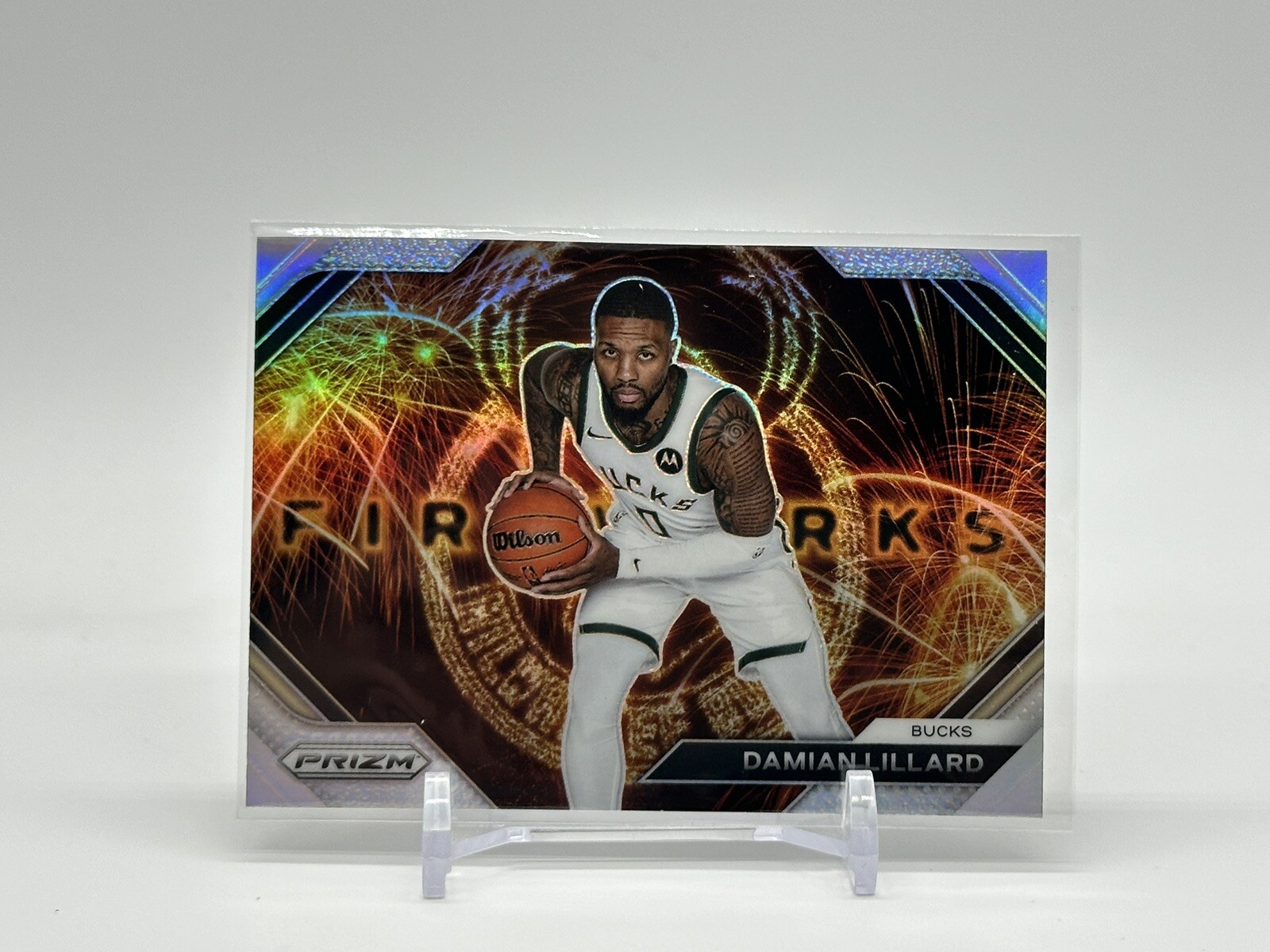 Damian Lillard 2023-24 Prizm Milwaukee Bucks #14 SILVER FIREWORKS SP