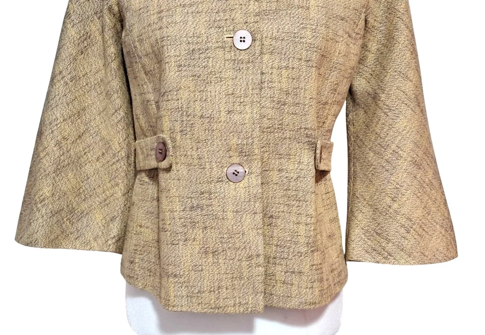Barneys New York Blazer Womens Siza 8 Jackie O Style Yellow Brown Tweed Made In - Image 4 of 4