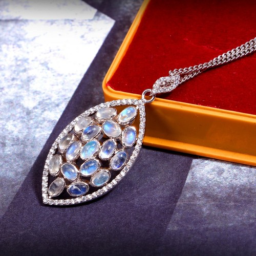 Collana con ciondolo dichiarazione marchesa pietra di luna grappolo donna argento sterling 925 - Foto 1 di 5