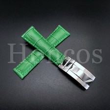 20MM GREEN LEATHER ALLIGATOR STRAP BAND DEPLOYMENT CLASP FITS FOR ROLEX DAYTONA