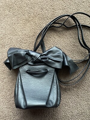 AUTH ZAC ZAC POSEN SOIREE BLACK LEATHER CROSSBODY MINI BAG W/BOW NWOT