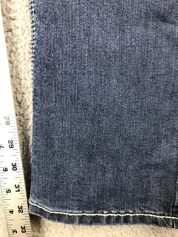 Pantalones de mezclilla Love Culture para mujer tiro bajo corte bootcut rasgado elástico azul talla 1 Foto 3 de 4