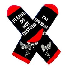 Do Not Disturb I'm Gaming Socks Novelty Gamer One Size Tall Black-red