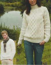 81 LADY'S MENS  ARAN DOUBLE CABLE SWEATER 34-44" KNITTING PATTERN COPY
