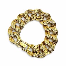 Monet Gold Tone Chunky Curb Chain Link Bracelet Vintage Signed