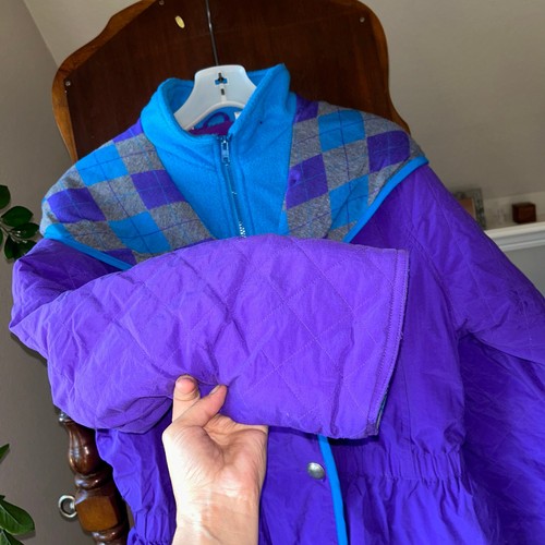 Vintage 80s Andy Johns Women's Puffy SKI Jacket Coat XL Color Block Neon - Picture 5 of 14