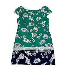 Eliza J Printed Green Navy Dress Women’s Size 12 P Lined Boat Neck Floral NWOT