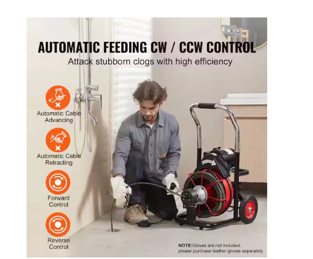 VEVOR 100ft Electric Drain Auger 3/8in Sewer Snake 110V Auto Feed Drill Cleaner - Image 2 of 4