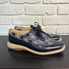 Vintage Salvatore Ferragamo Gancini Monogram Sport Shoes Navy Leather Y2K Italy