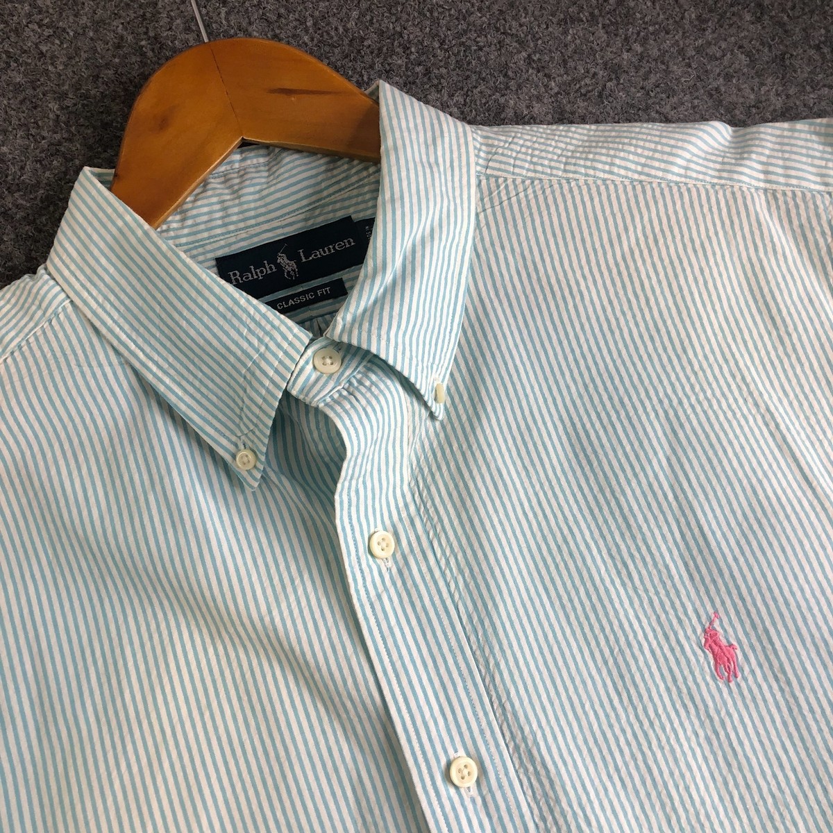 Ralph Lauren Seersucker Shirt Mens XL White Blue Classic Fit Short