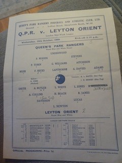 1949 Qpr v Leyton Orient London Mid Week League Single Sheet Programme