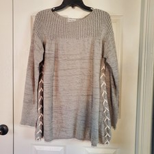 Knox Rose Heathered Gray Sweater Lace-up Sides Pullover Bohemian Tunic Top XXL