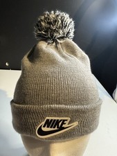 Nike Boys Beanie - Pom Hat Gray With Black  White Logo - Center Swoosh