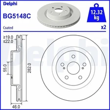 2X DELPHI BG5148C brake disc for Toyota Yaris (_P21_, _PA1_, _PH1_) 1.5 2020-