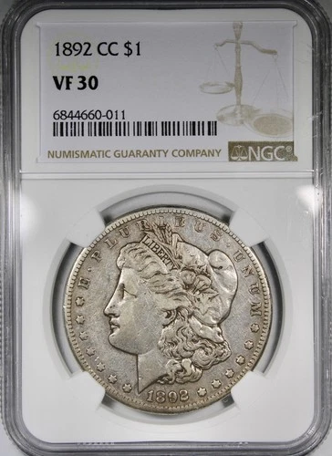 1892-CC Morgan Dollar NGC VF30 Circulated Better Date $1
