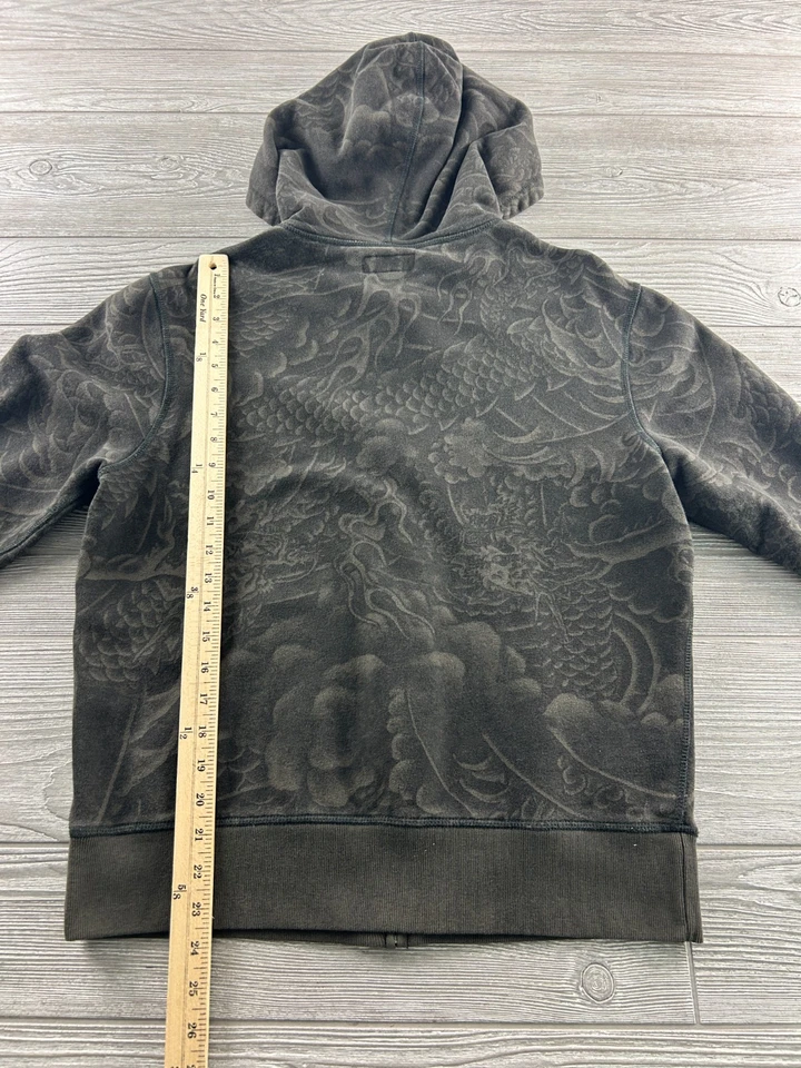 Chaqueta con Capucha Marca LUCKY De Colección Para Hombre Pequeña Marrón Dragón AOP Kanji Y2K Foto 4 de 4