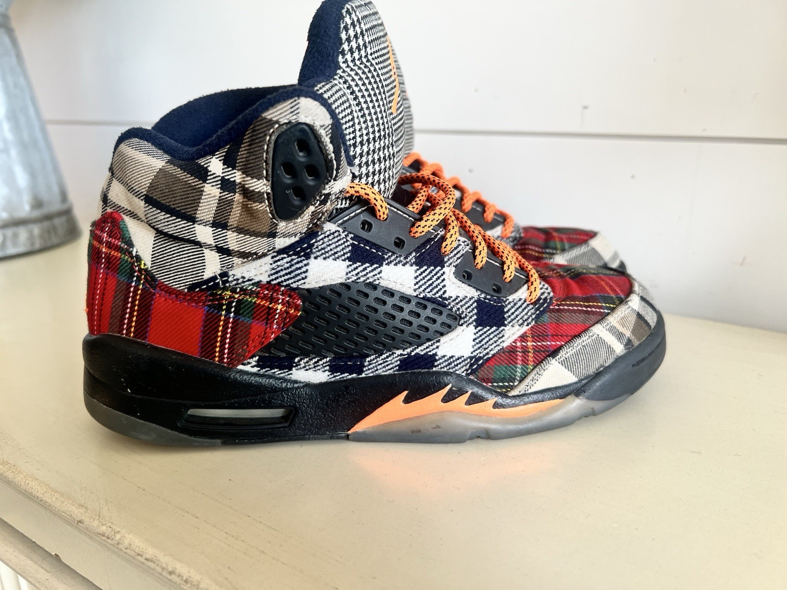 Nike Air Jordan 5 Retro "Plaid" (GS) Black and Total Orange Youth Size 5Y image 2