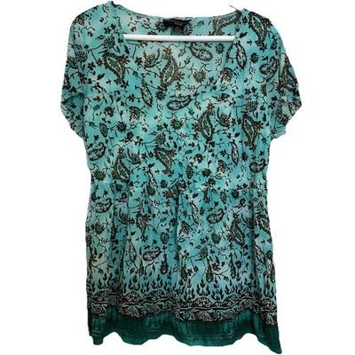VTG Y2K Venezia Sheer Paisley Peasant Top-14/16-Teal Blue Bohemian Tunic Cottage