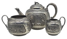 1800's Antique MARTIN HALL & CO. English Sterling Silver 3 Pc. Tea Set Teapot