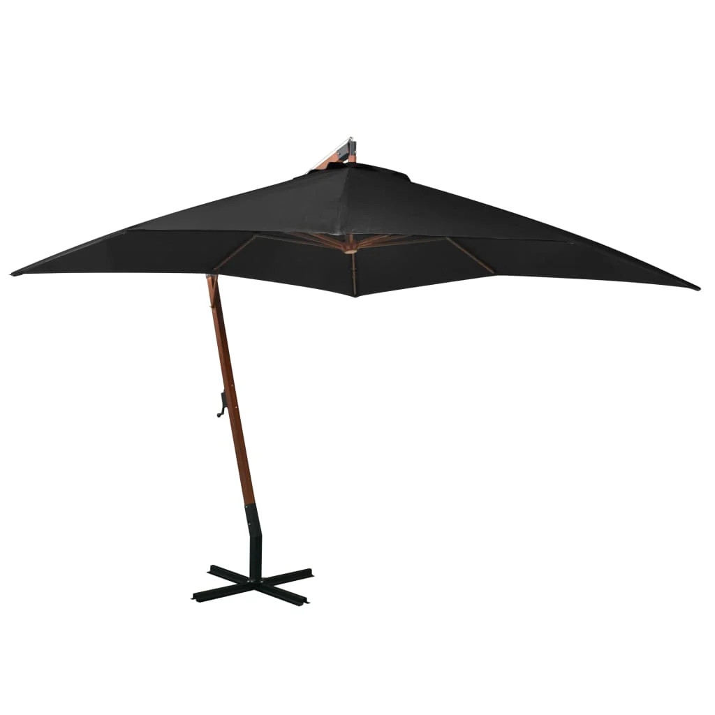 Parasol suspendu mât bois de sapin massif 3 x 3 m déporté noir