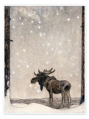 Poster Elch im Schnee - John Bauer
