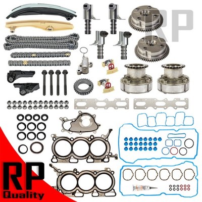 Head Gasket Timing Chain Kit Cam Sprocket Solenoid Fits Ford F-150 Mustang 3.7L