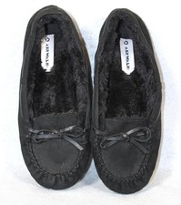 Airwalk Black Flurry Faux Fur Suede Moc Moccasin Slip-on Slippers Size 7.5 Women