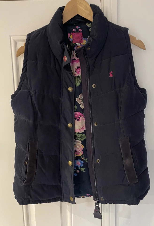 Chaqueta Chaleco JOULES Para Mujer Gruesa Cálida Acolchada Azul Marino Talla 10 Floral Cremallera Completa Foto 4 de 4