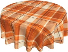 Autumn Fall Orange round Tablecloth 60" Thanksgiving Buffalo Check Table Clothes