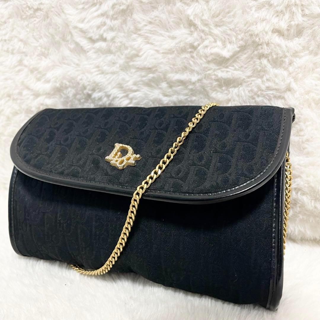 Dior Trotter Chain Shoulder Bag Large Black Leather Japan Import