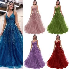 Women's A-Line Ball Gown Prom Dress Long Tulle Lace Appliques Party Dress