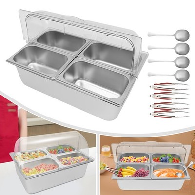 4-Grid Stainless Steel Serving Container Flip Fruit Basin Food Serving Container