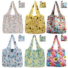 Reusable Grocery Bags, 6 Pack Foldable Shopping Tote Bags with Colorful Print...