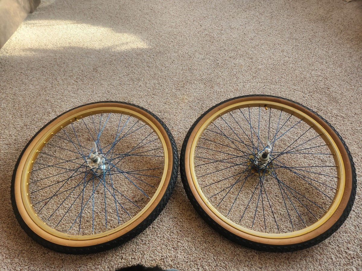 Araya 7X gold 26 X 1.75 used old school BMX wheelset Shimano hubs