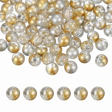 200 Pcs Crackle Glass Beads for Jewelry Making, 10mm Round Beads, Gold/Silver