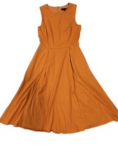 Donna Karan SZ 4 Light Oranel Fit  Flare Sleeveless Midi Dress W/Pockets FLAWED